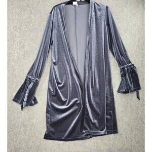 Simple By Suzanne Betro Womens Velvet Gray Drape Open Front Cardigan Coat Size L